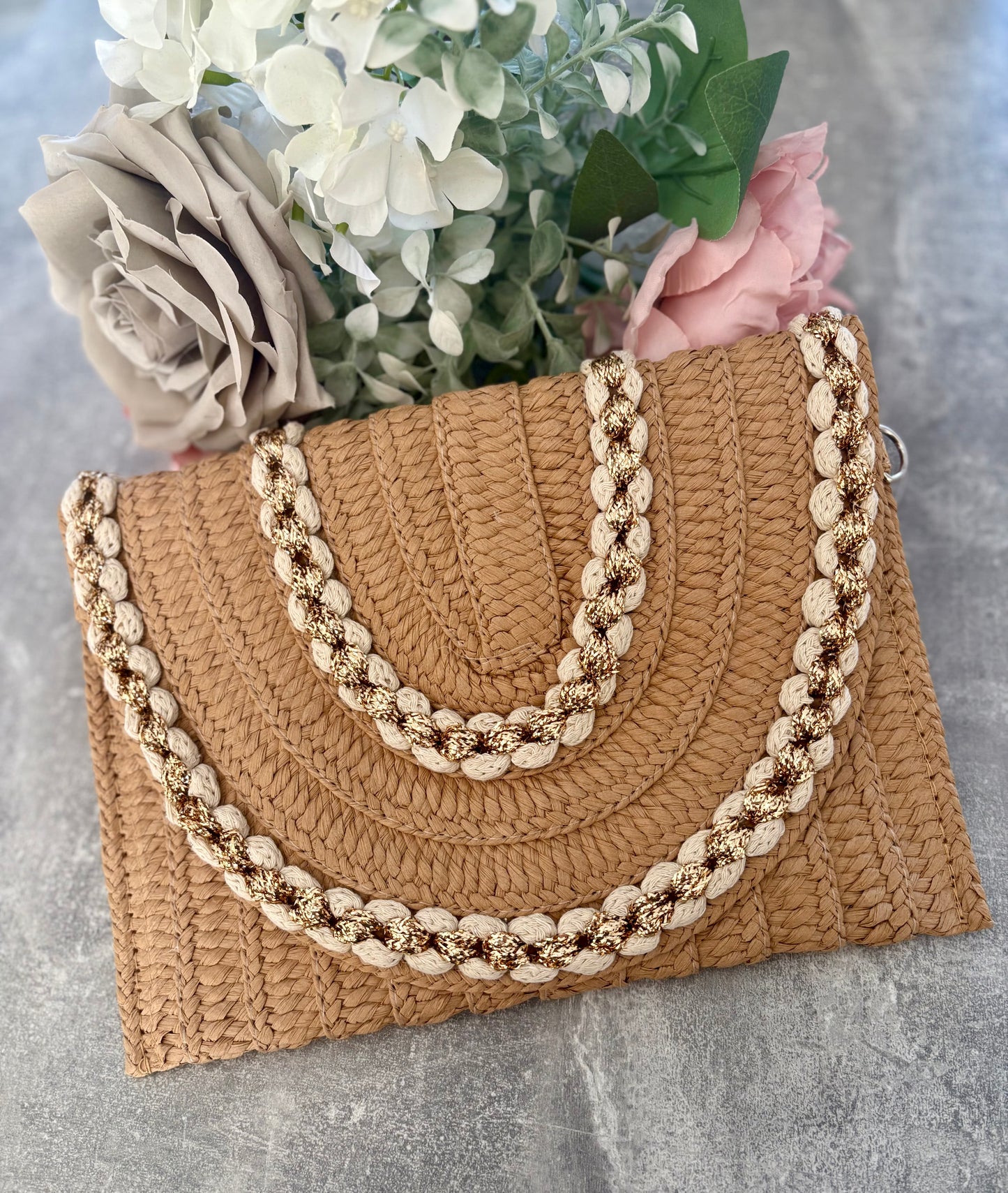 Gold Fleck Plait Detail Clutch Bag