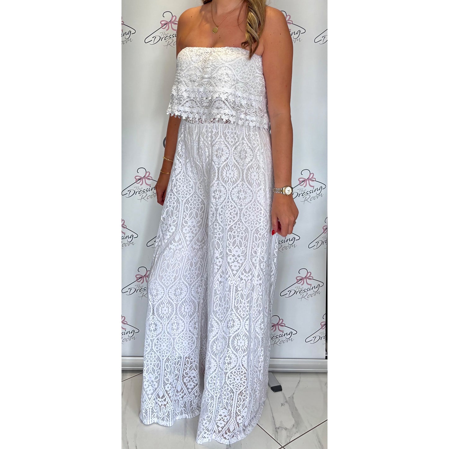 Lace Jumpsuit in White