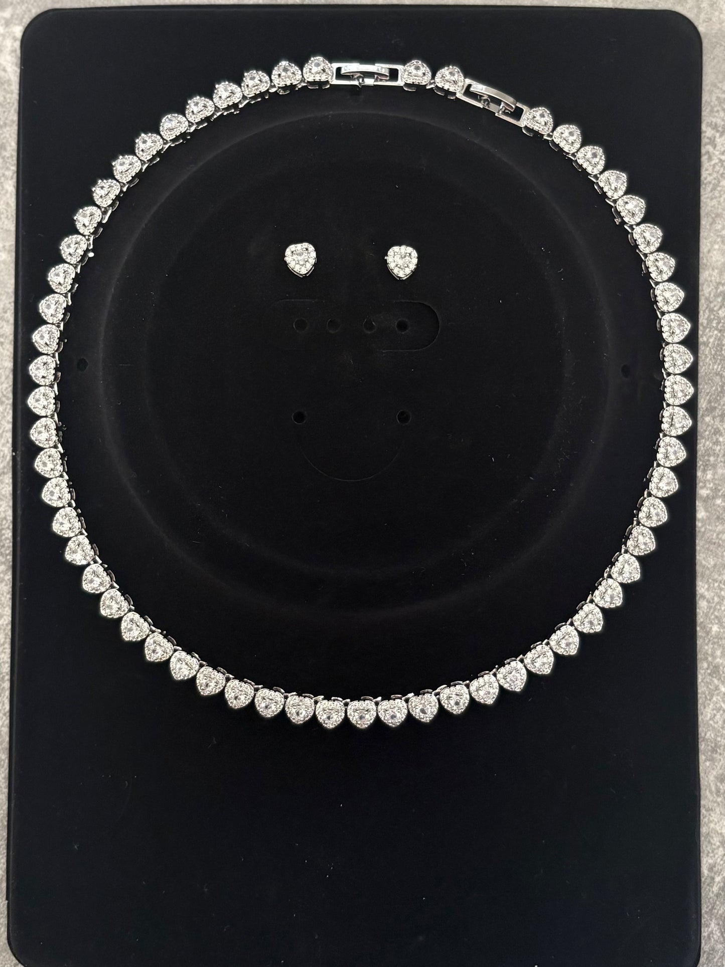 Diamanté Heart Gem Tennis Necklace and Earrings Set in Silver