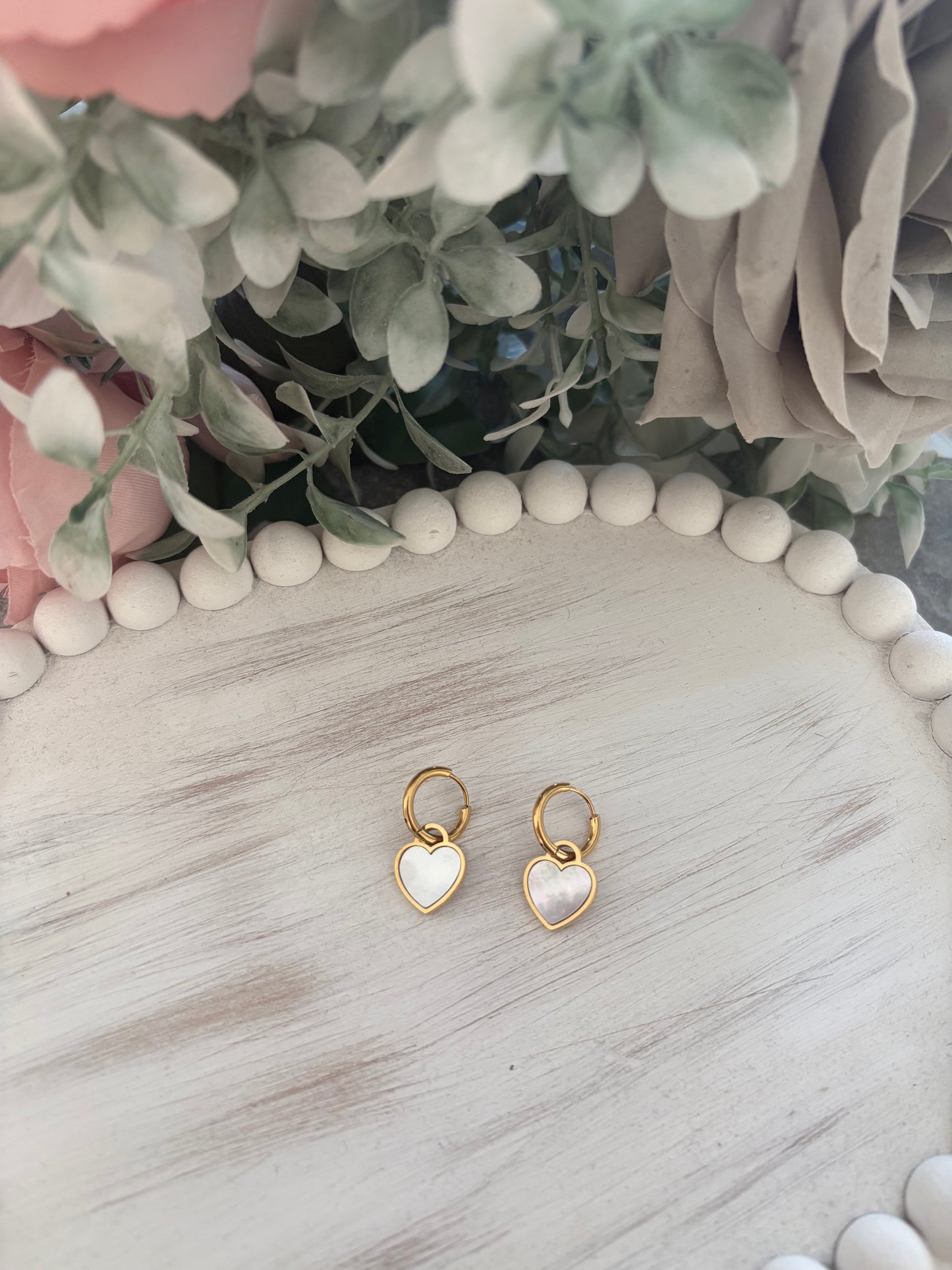 Pearl Love Heart Small Hoop Earrings in Gold