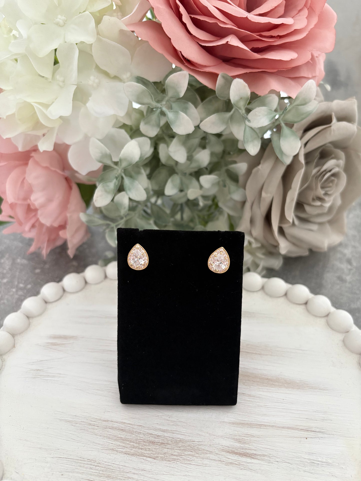 Diamanté Pear Stone Stud Earrings