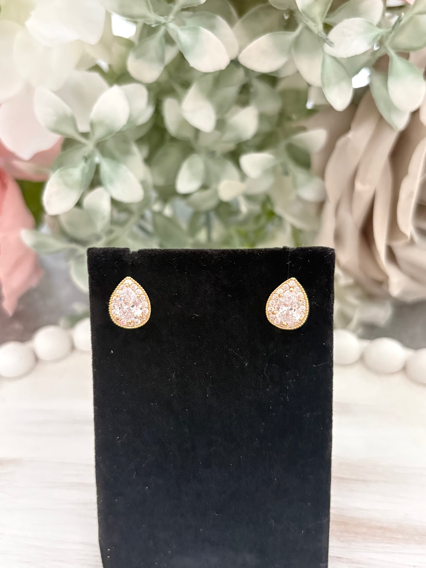 Diamanté Pear Stone Stud Earrings