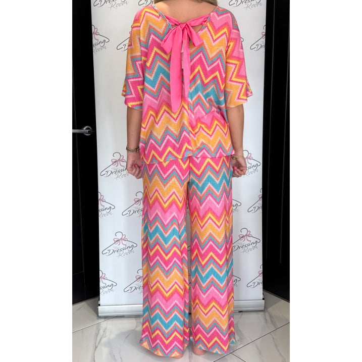 Bow Back Zig Zag Loungesuit in Pink