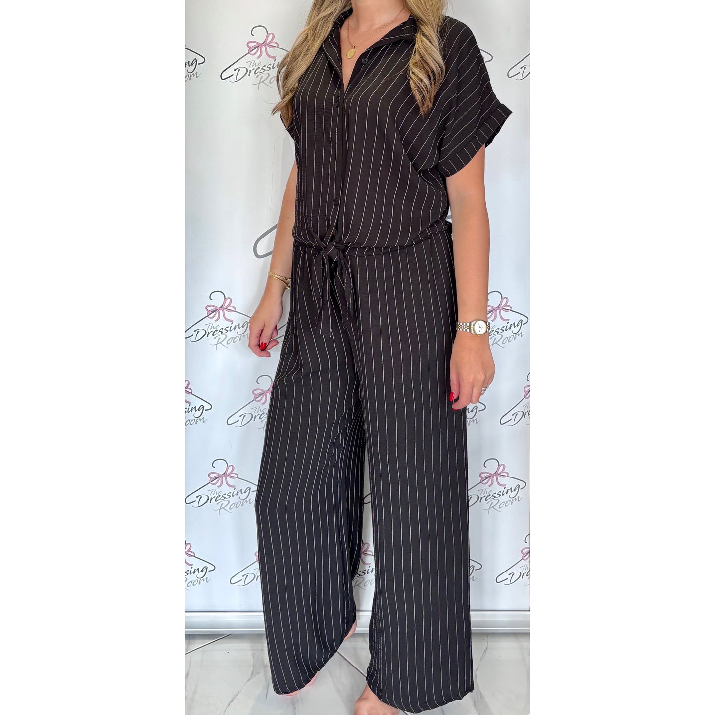 Pinstripe Trouser Co-Ord in Black