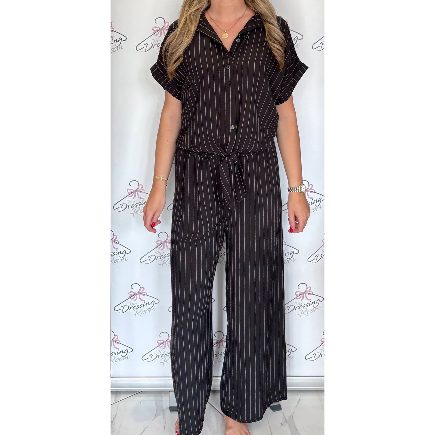 Pinstripe Trouser Co-Ord in Black