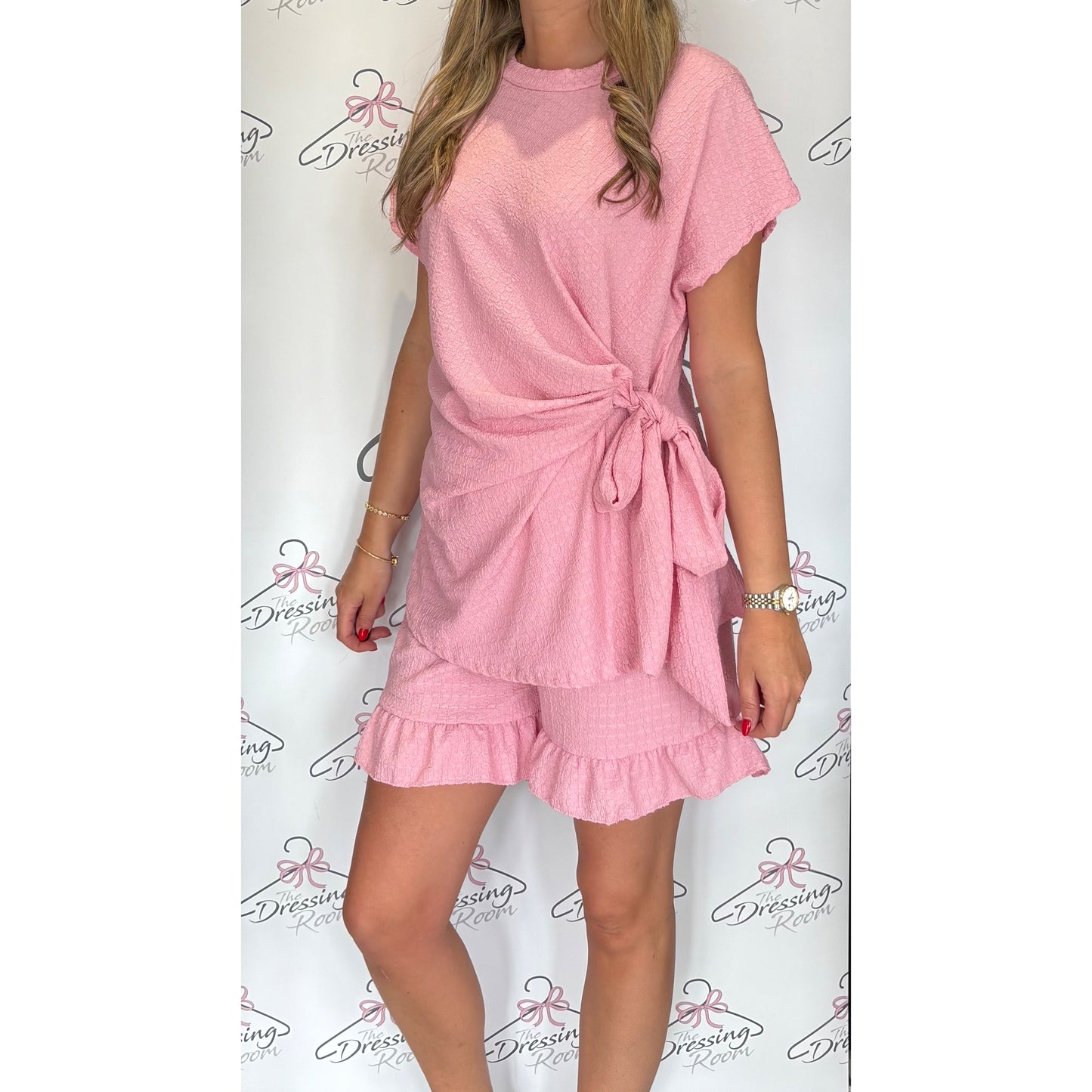 Knot Detail Short Set in Pink