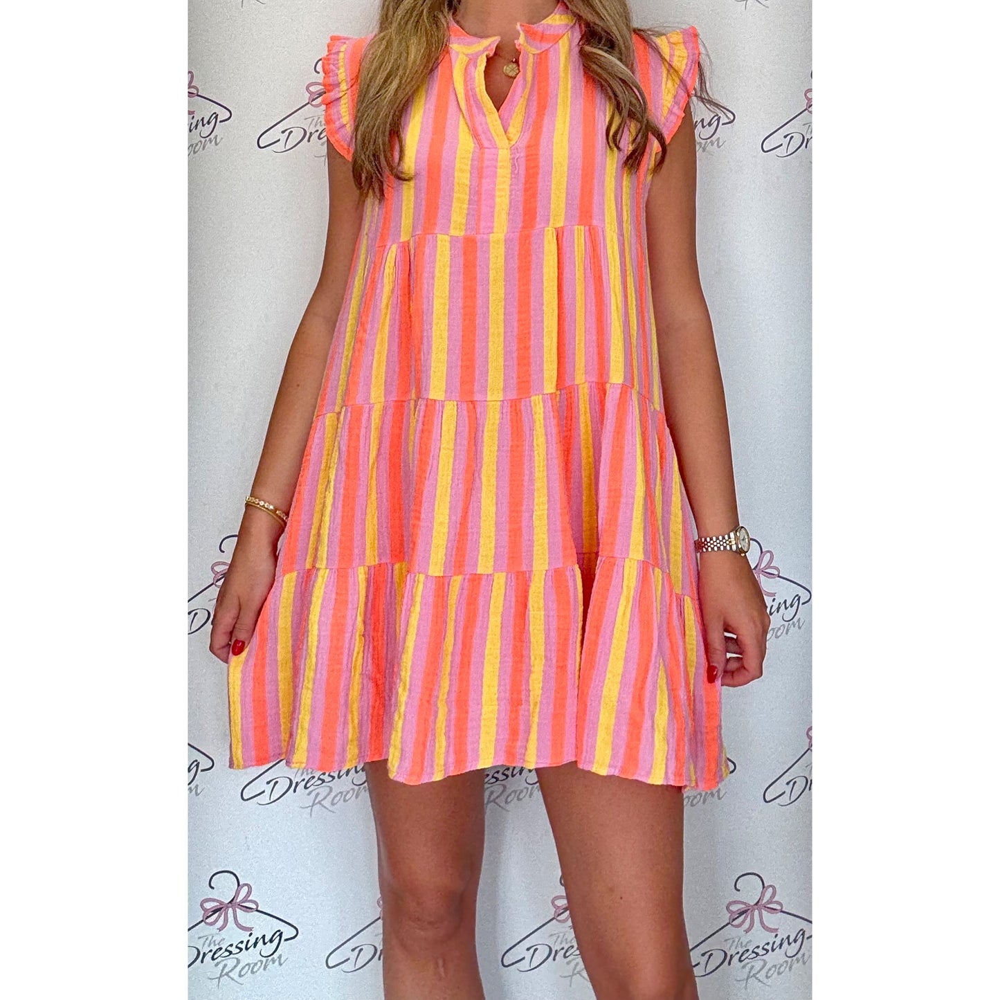 Striped Smock Dress in Yellow and Orange
