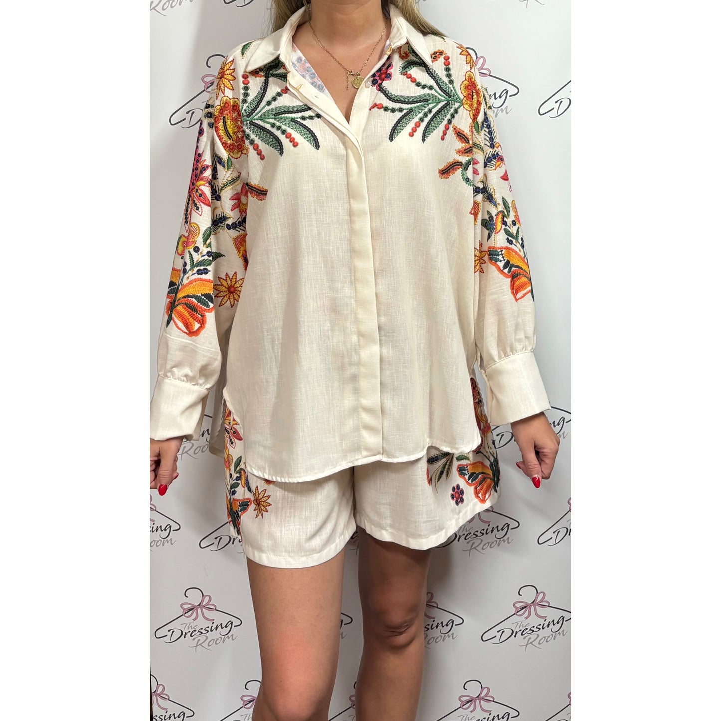 Cream Floral Shorts Co-Ord