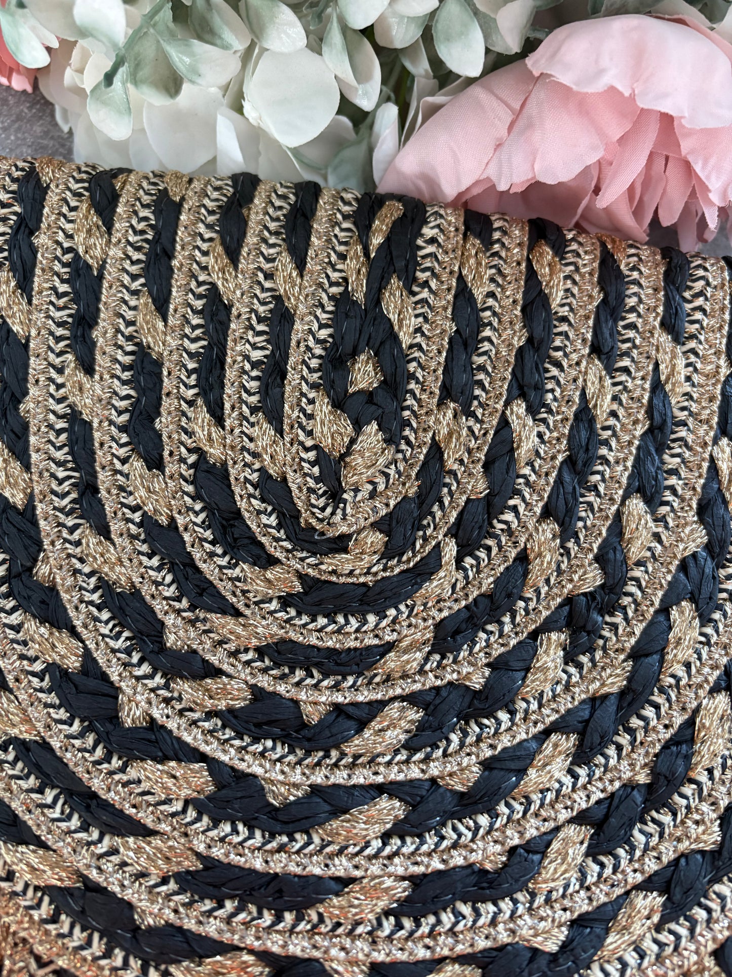 Black and Gold Woven Clutch Bag