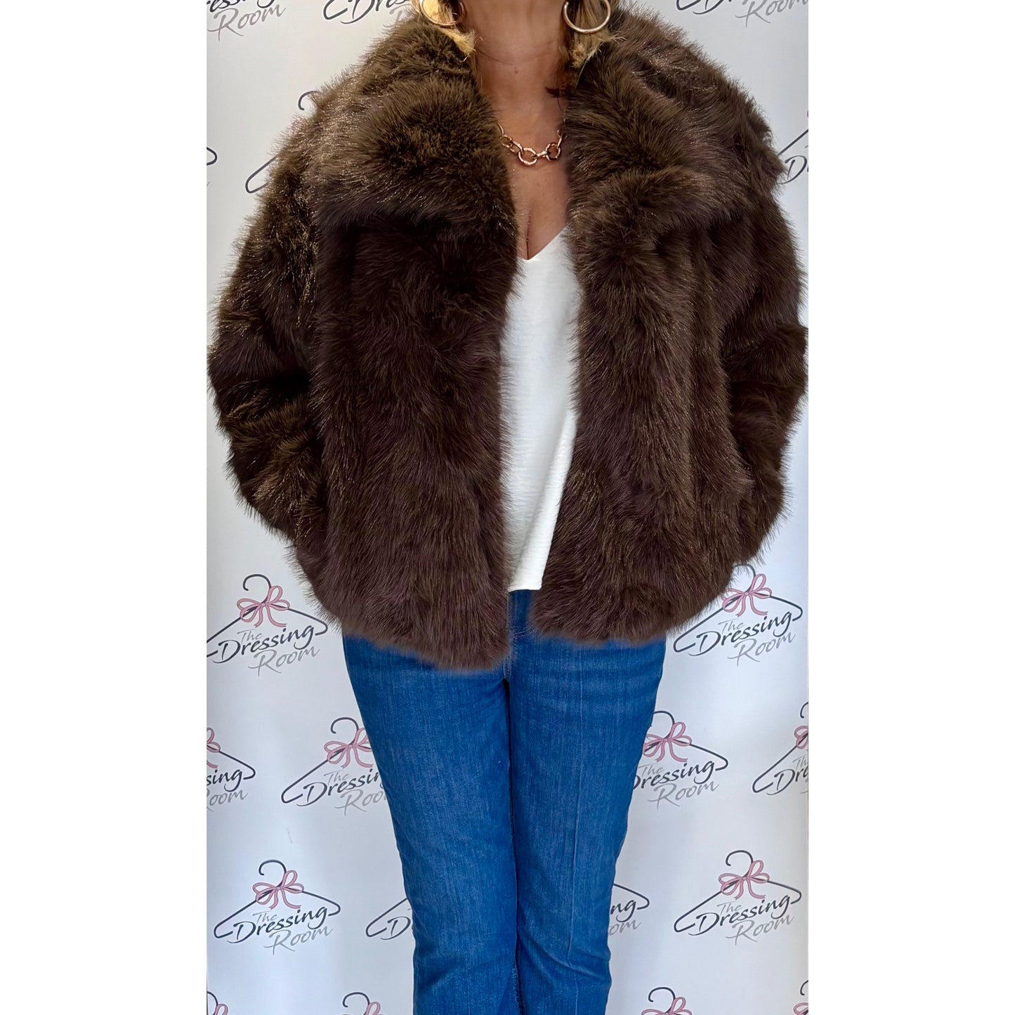 Faux Fur Jacket in Brown