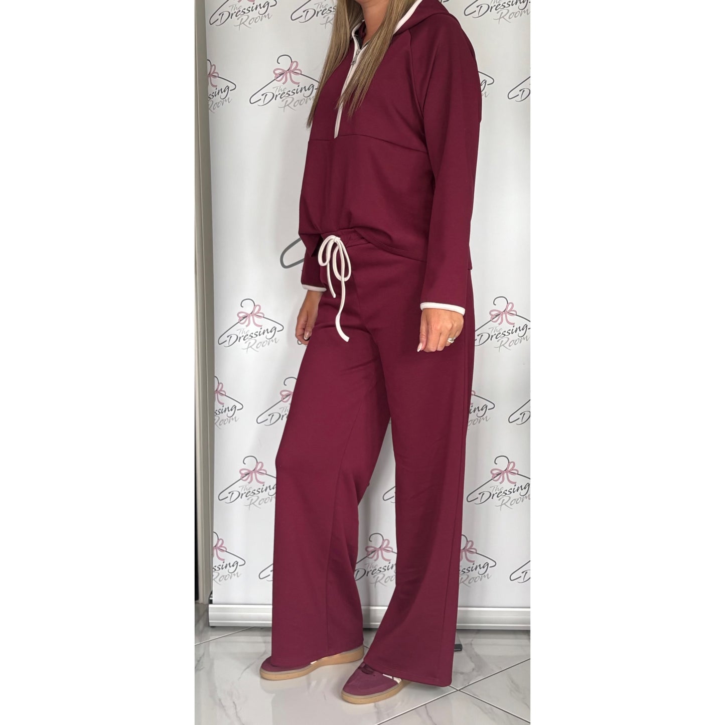 Hooded Half Zip Loungesuit in Dark Cherry