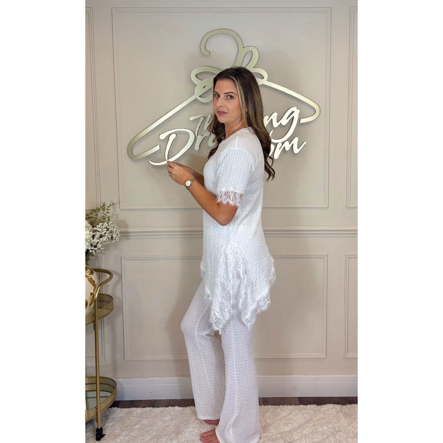 Asymmetric Lace Co-Ord in White