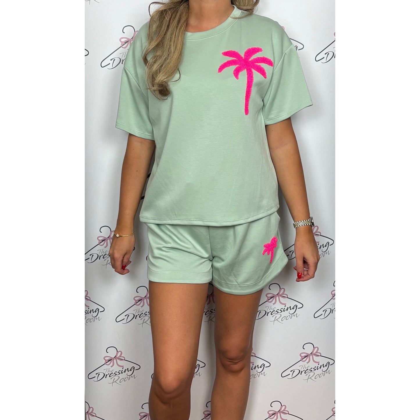 Palm Tree Short Set in Mint