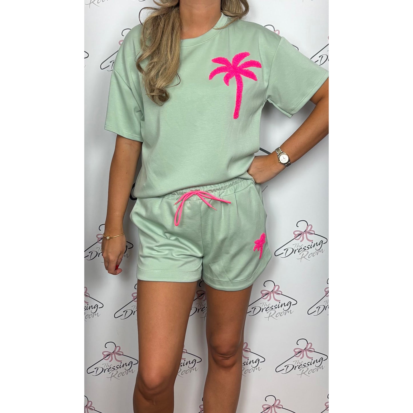 Palm Tree Short Set in Mint