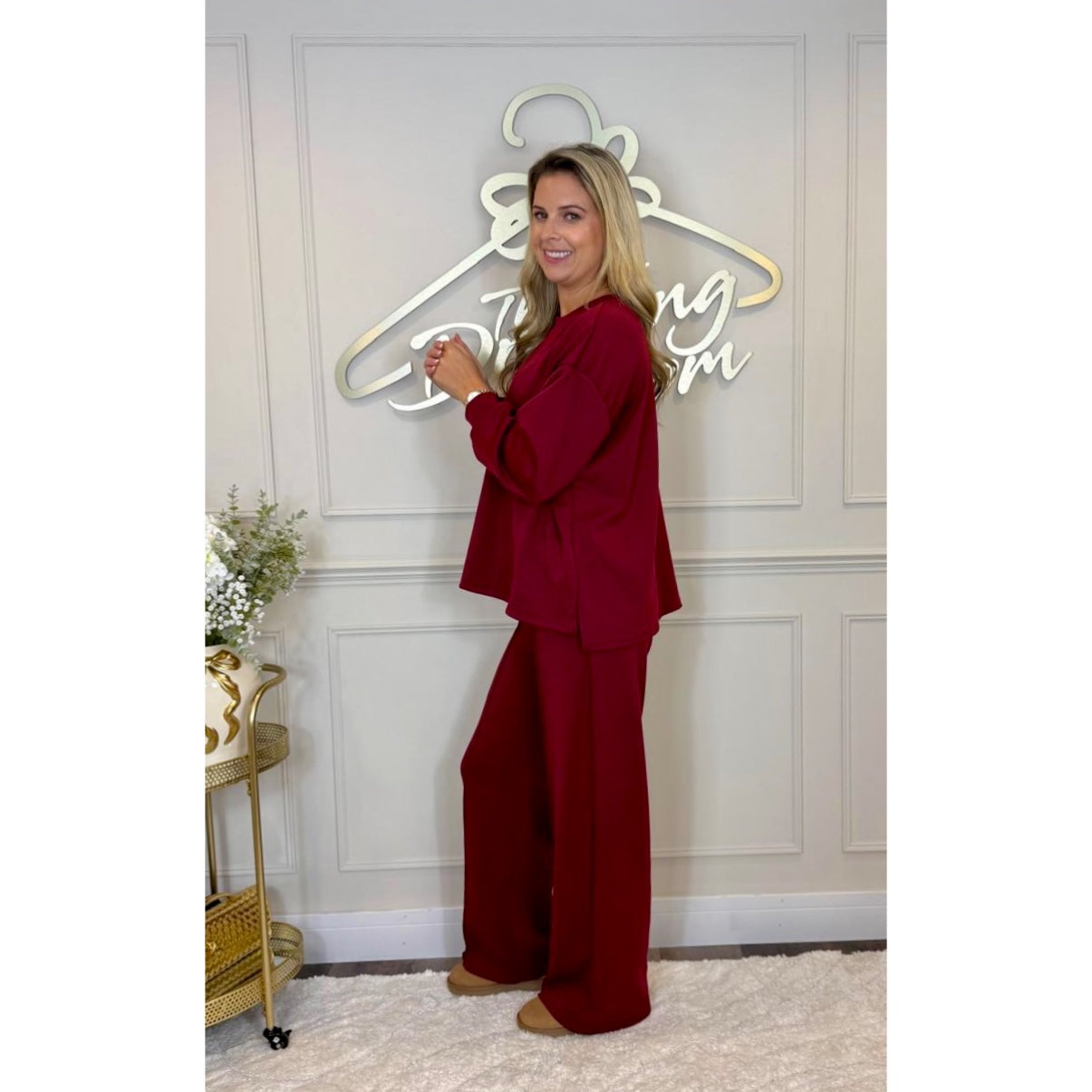 Simple Long Sleeve Loungesuit in Dark Cherry