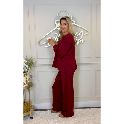 Simple Long Sleeve Loungesuit in Dark Cherry