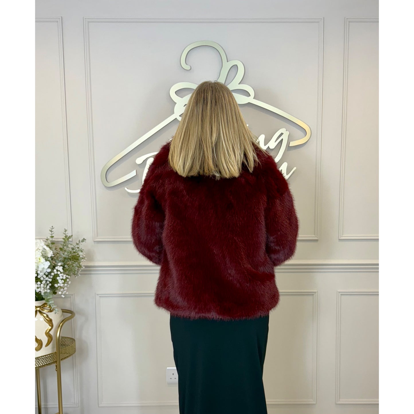 Faux Fur Jacket in Burgendy