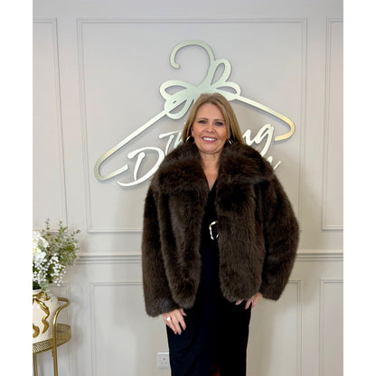 Faux Fur Jacket in Brown