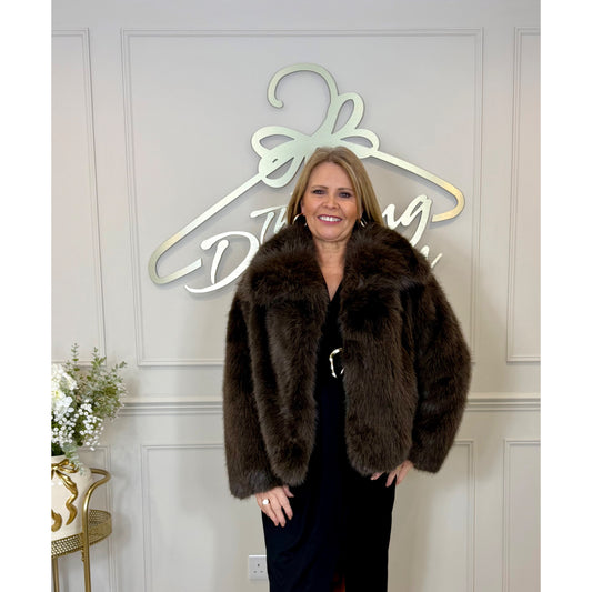 Faux Fur Jacket in Brown