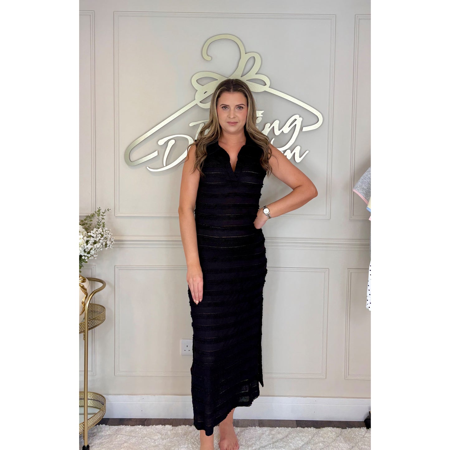 Collared Midi Dress in Black