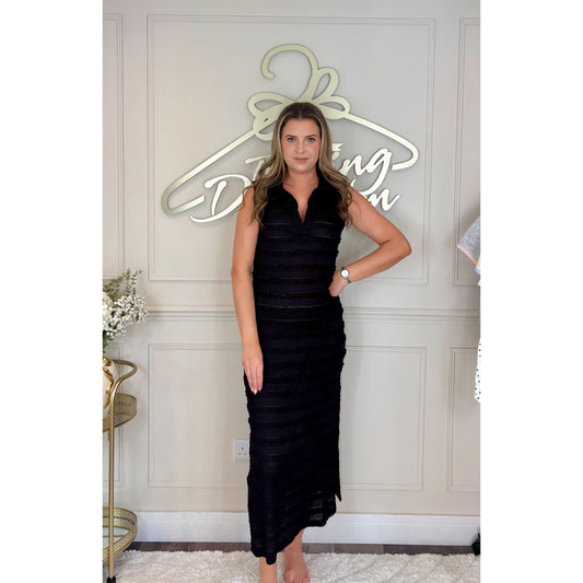 Collared Midi Dress in Black