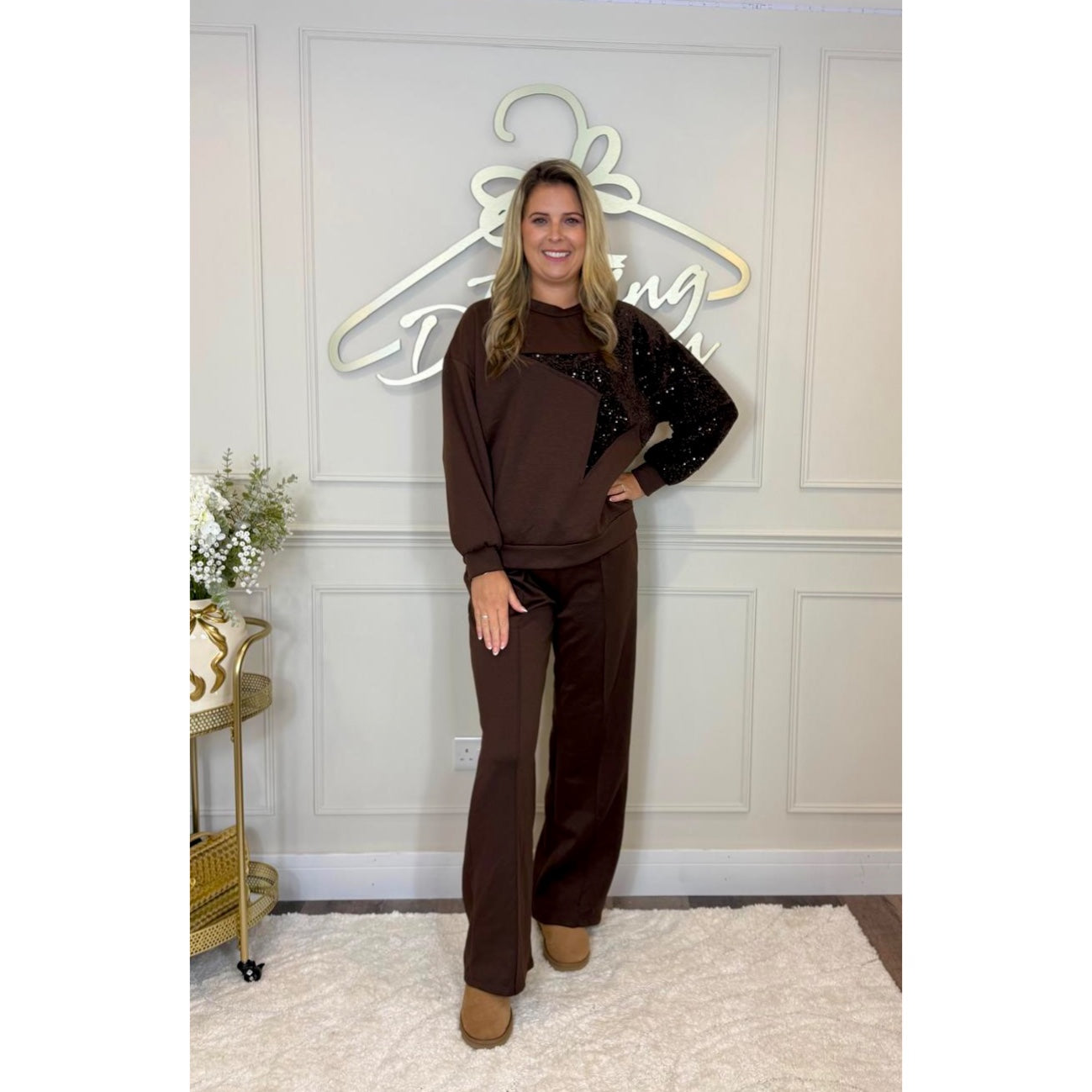 Sequin Star Loungesuit in Brown