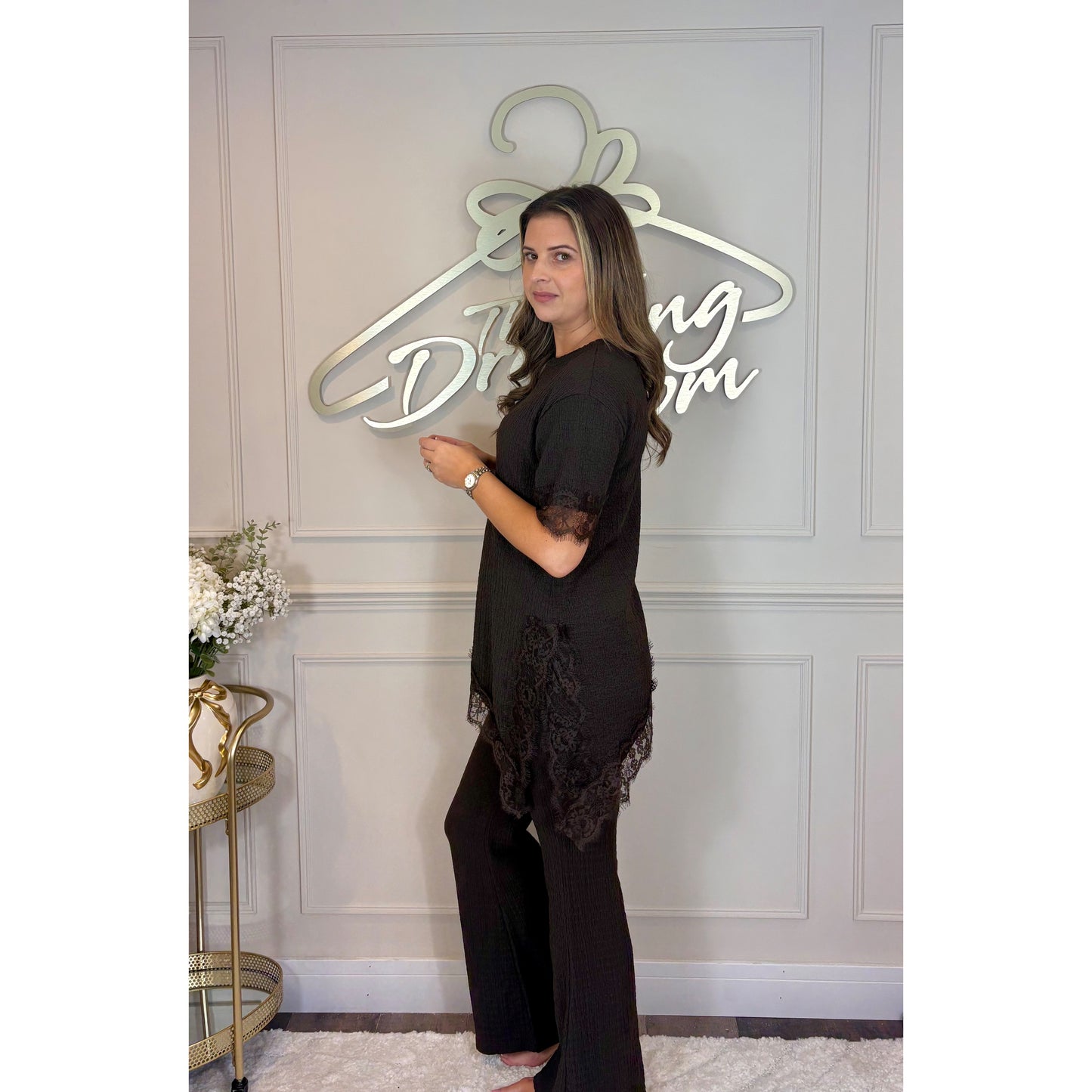 Asymmetric Lace Co-Ord in Brown
