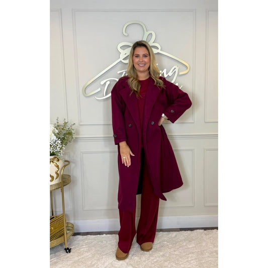 Belted Coat in Burgendy