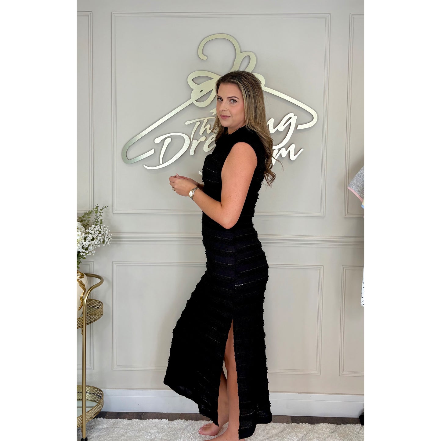 Collared Midi Dress in Black