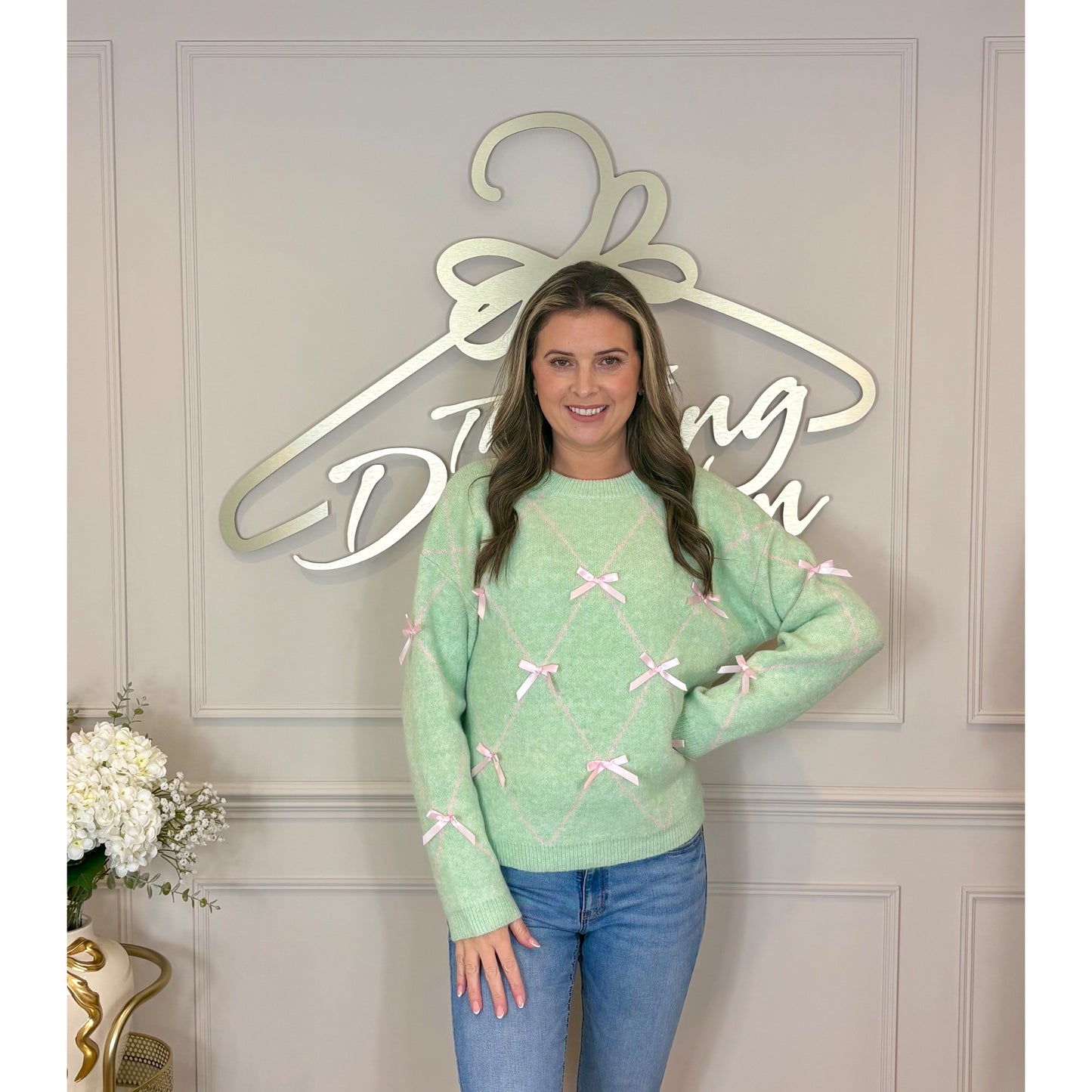 Long Sleeve Ribbon Jumper in Green