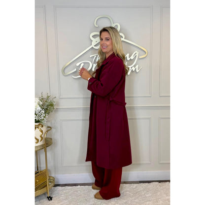 Belted Coat in Burgendy