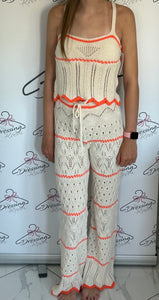 Cream and Orange Crochet Trouser Co-ord