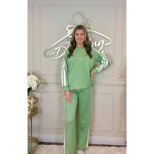 Striped Long Sleeve Loungesuit in Green
