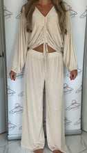 Load image into Gallery viewer, Ruched Front Top and Trouser Co-Ord in Cream