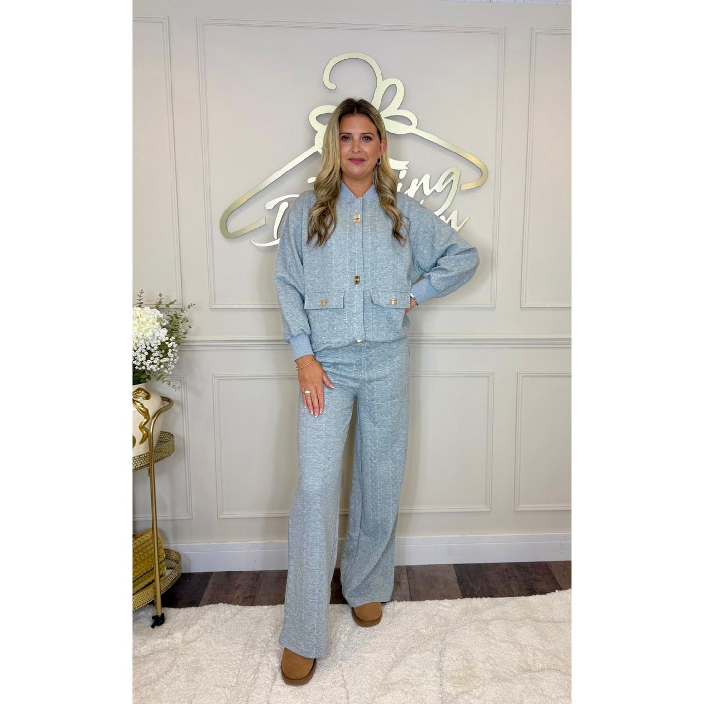 Plaited Effect Straight Leg Tracksuit in Grey