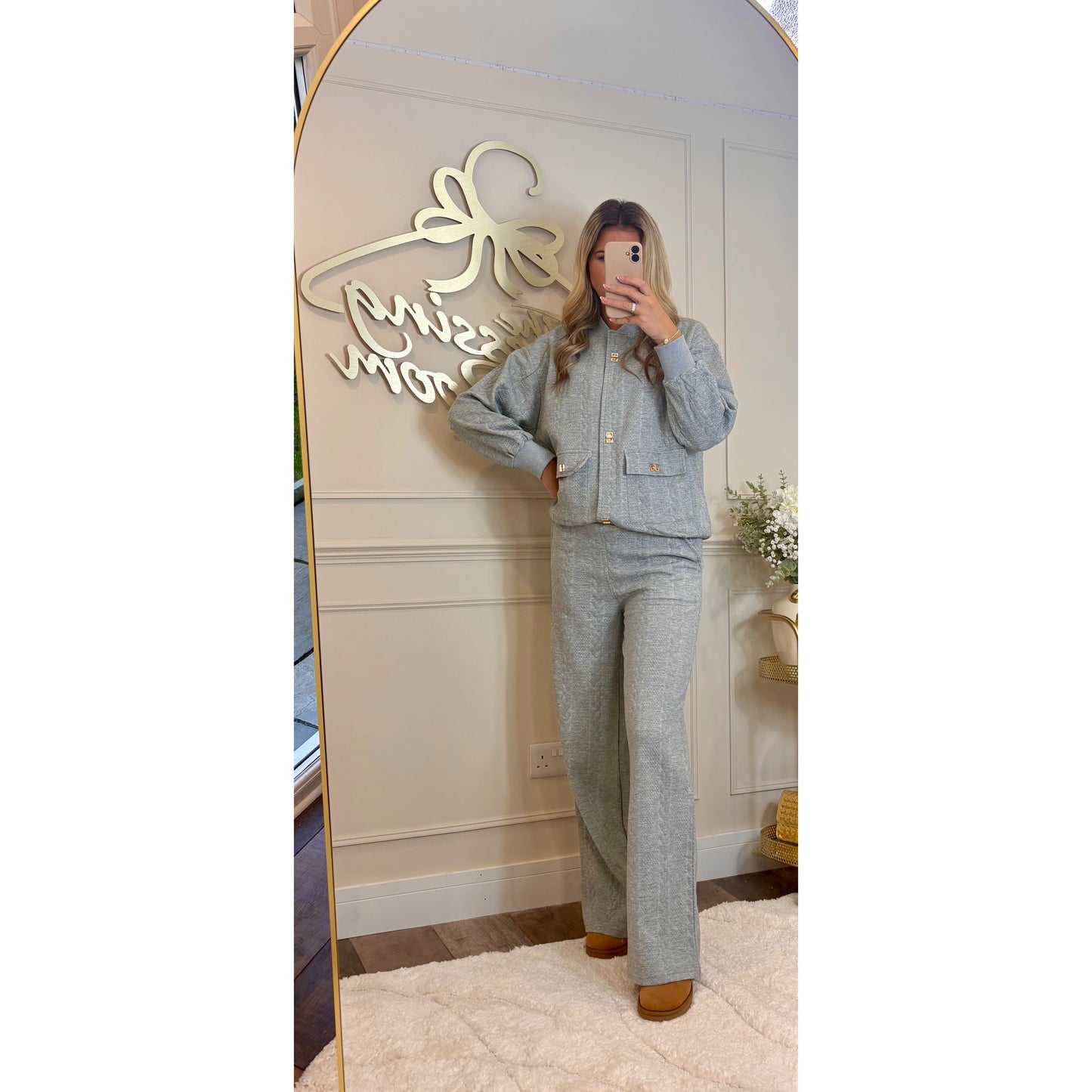 Plaited Effect Straight Leg Tracksuit in Grey