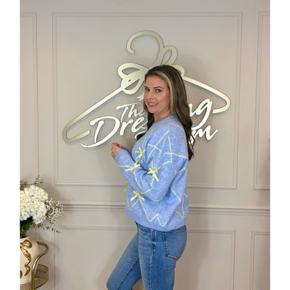Long Sleeve Ribbon Jumper in Blue