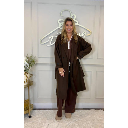 Hooded Half Zip Loungesuit in Brown