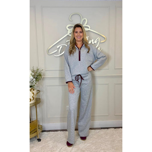 Hooded Half Zip Loungesuit in Grey