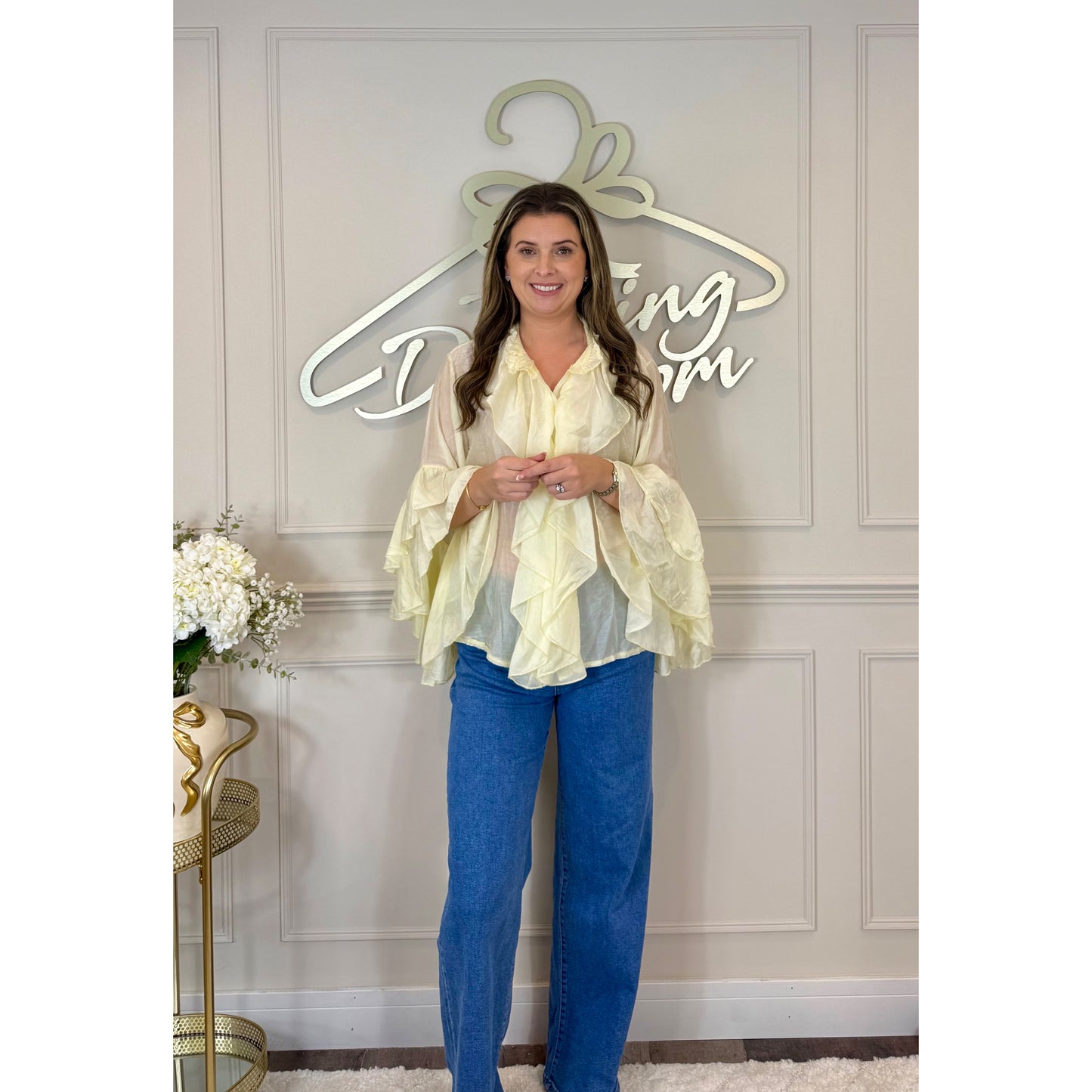 Bell Sleeve Ruffle Blouse in Yellow