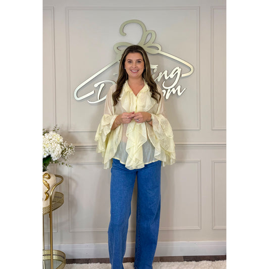 Bell Sleeve Ruffle Blouse in Yellow