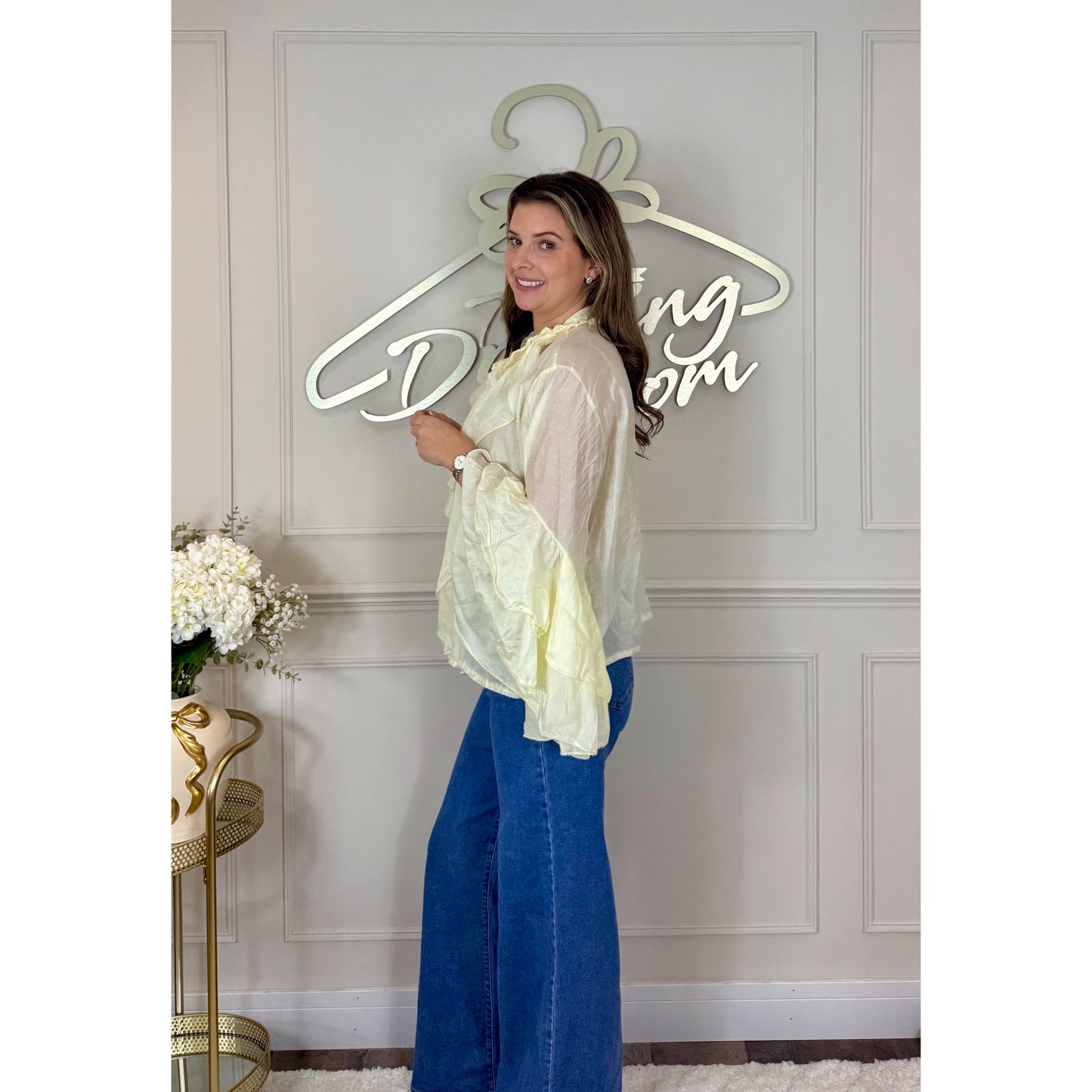Bell Sleeve Ruffle Blouse in Yellow