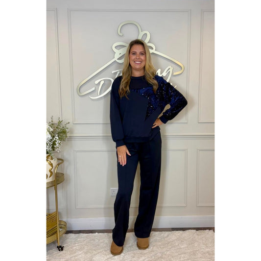 Sequin Star Loungesuit in Navy