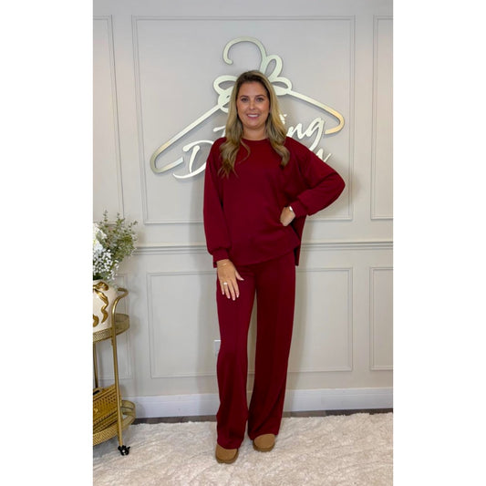 Simple Long Sleeve Loungesuit in Dark Cherry
