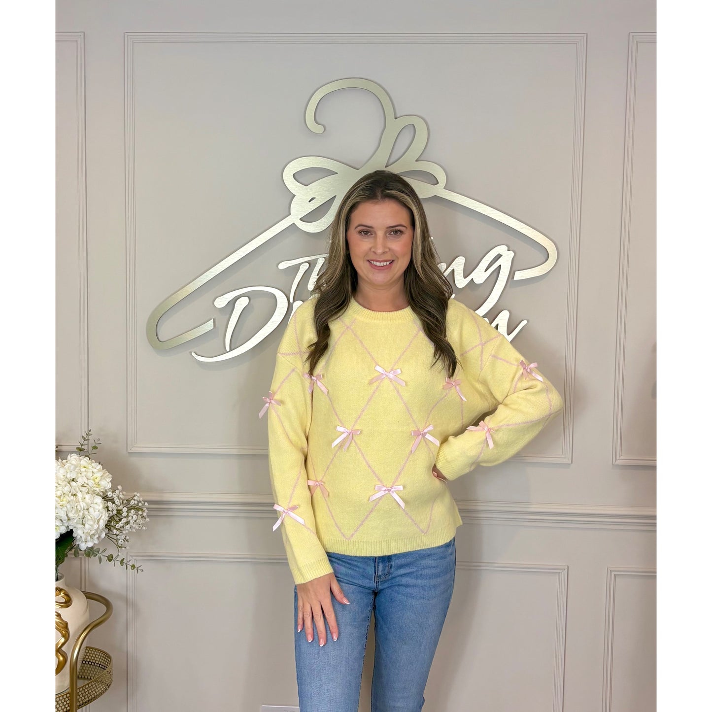 Long Sleeve Ribbon Jumper in Yellow