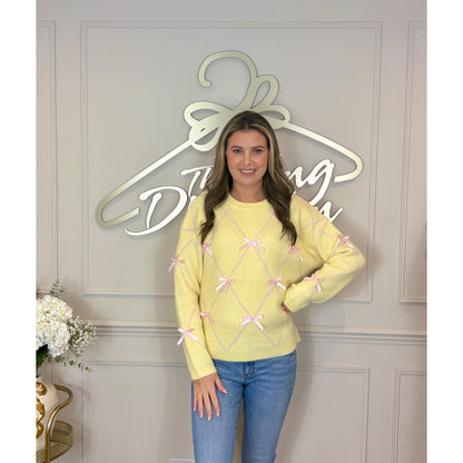 Long Sleeve Ribbon Jumper in Yellow