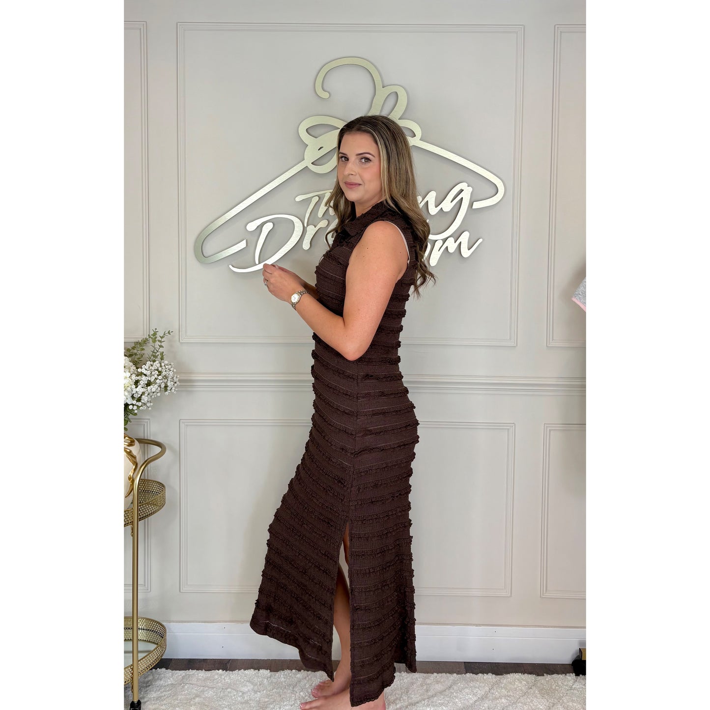 Collared Midi Dress in Brown