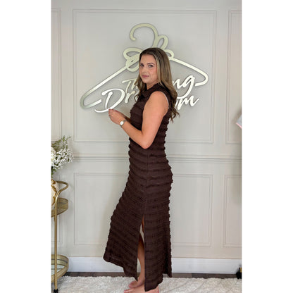 Collared Midi Dress in Brown