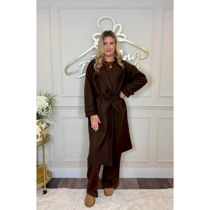 Belted Coat in Chocolate Brown