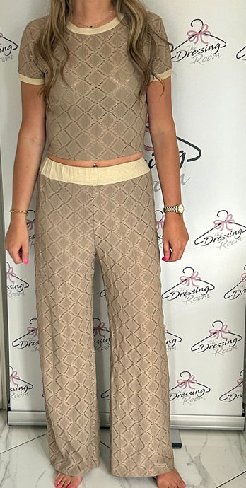 Laser Cut Trouser Co-ord in Mocha